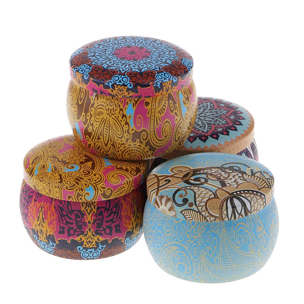 4 Pieces National Style Scented Candle Natural Soy Wax Portable Tin Candle