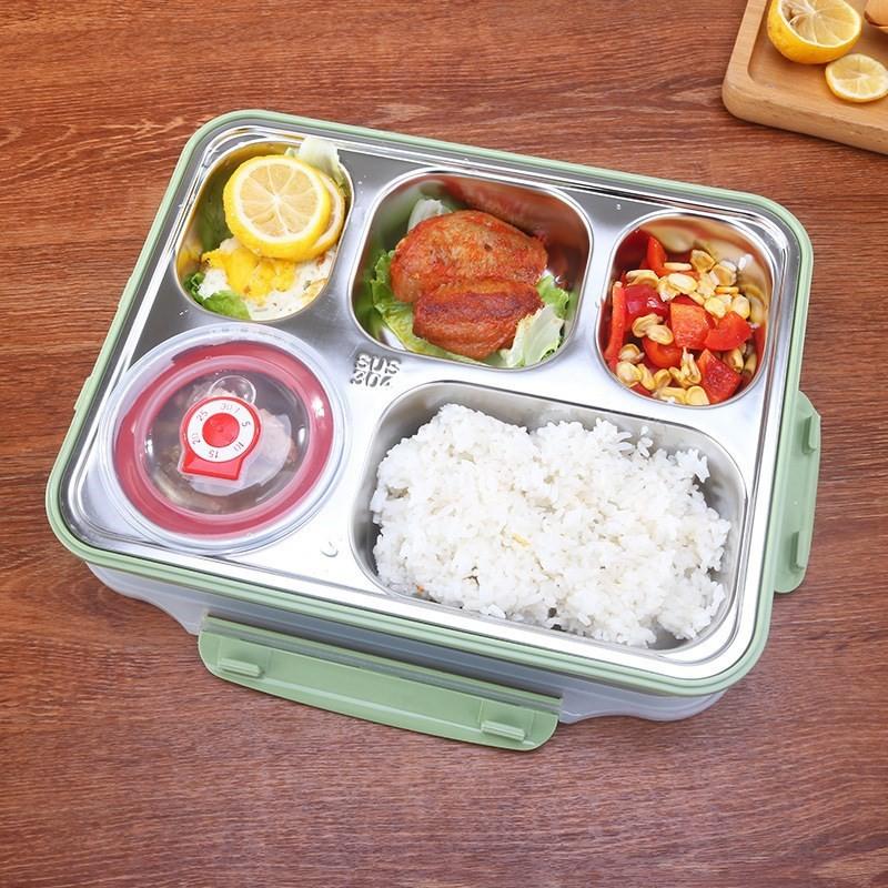 Hộp Cơm Hàn Quốc Có Nắp 5 Ngăn Inox 304 Mẫu Mới NB44