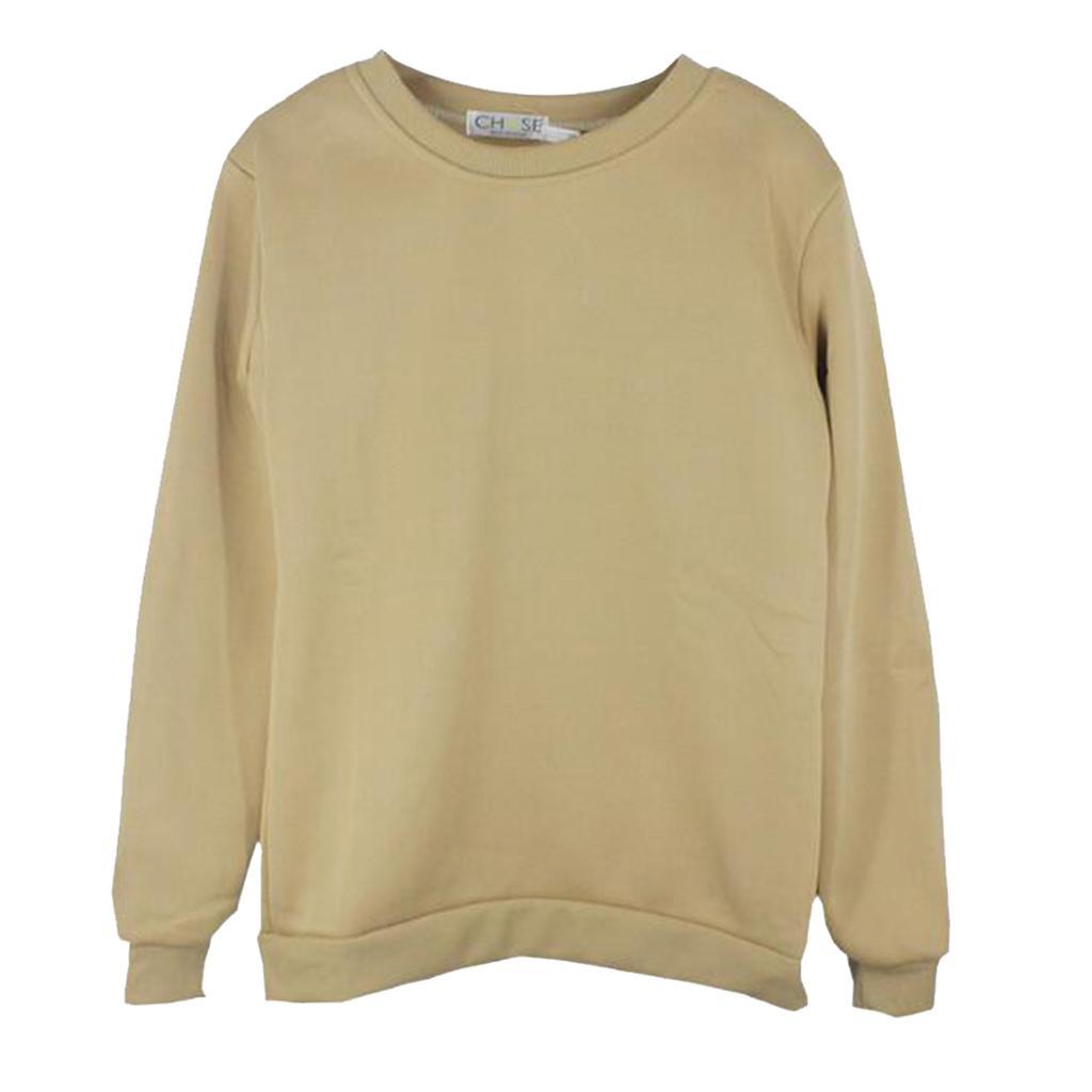 Autumn Solid Round Neck Long Sleeves Fleece Sweatshirts Unisex Loose Top