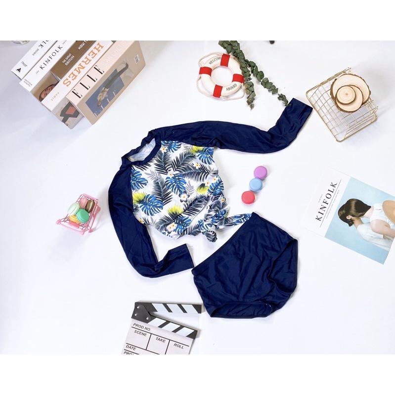 Bikini /đồ bơi tay dài hoa lá quần cạp cao