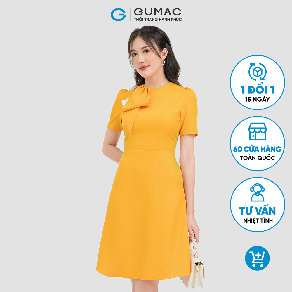 Đầm nữ dáng xòe GUMAC DC07013 form chữ A phối nơ cổ trẻ trung