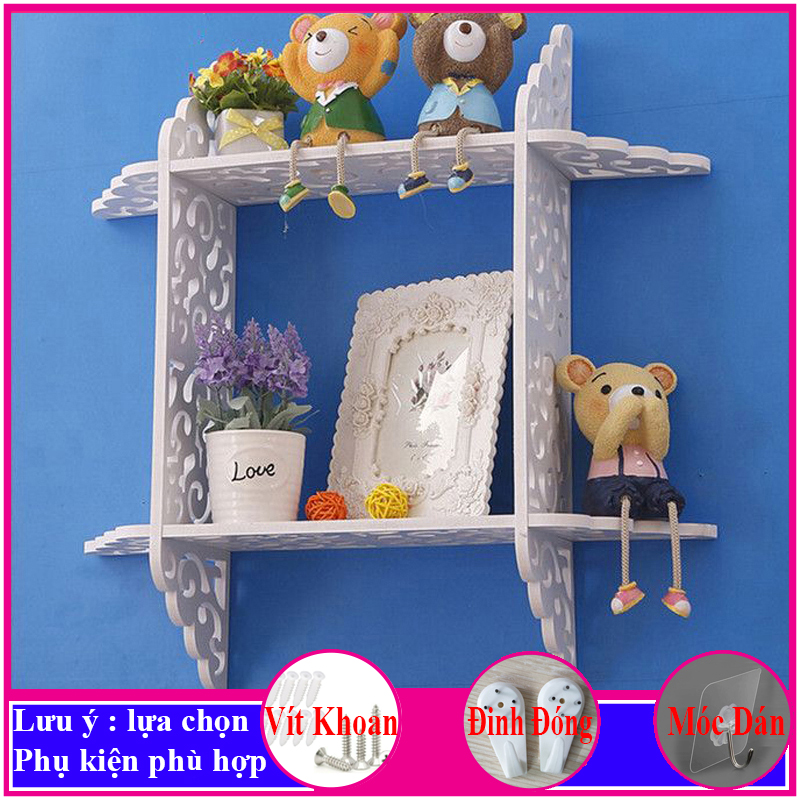 Kệ treo tường trang trí không cần khoan, chất liệu gỗ Pitech cao cấp màu trắng, đặt bình hoa, siêu cute, siêu dễ thương - a09