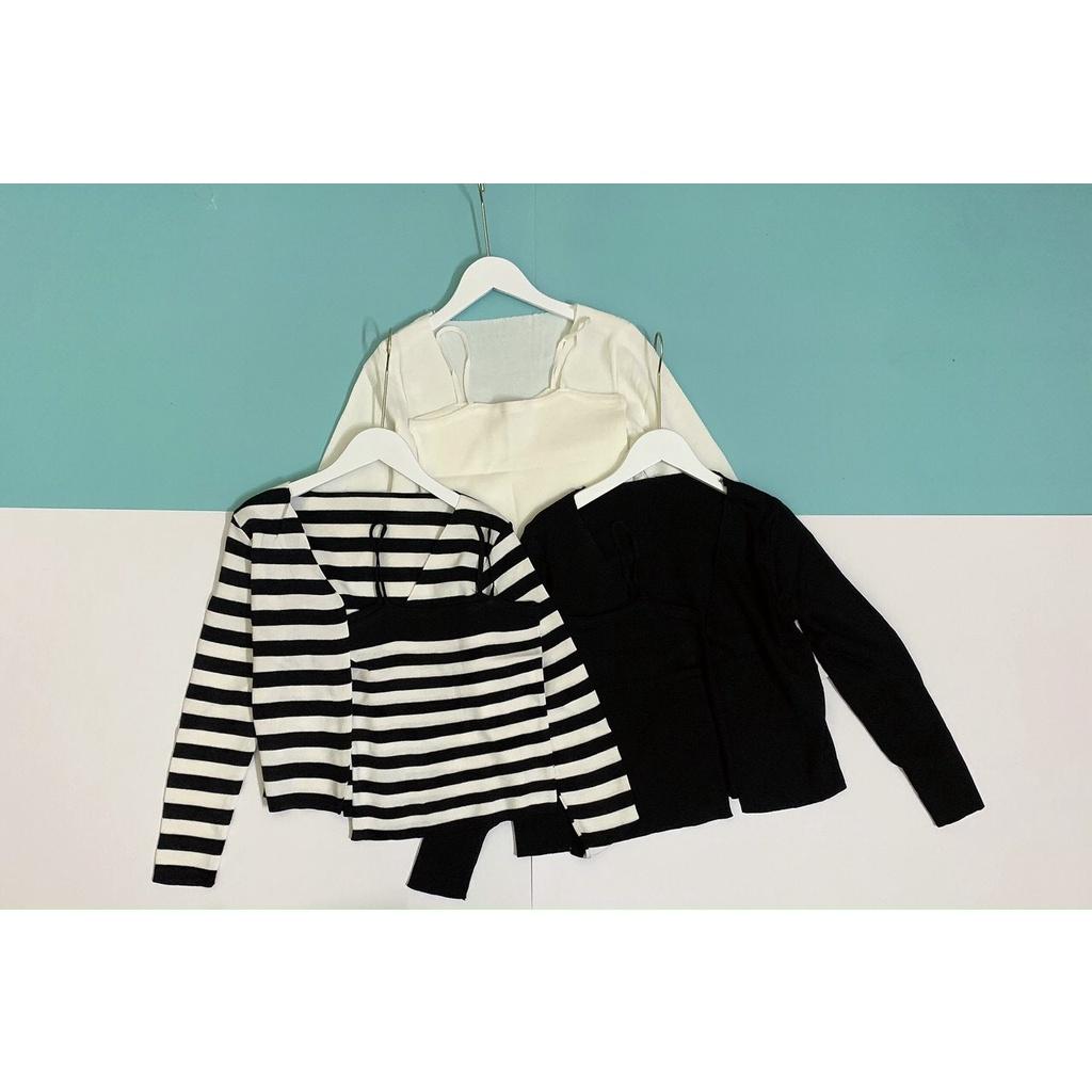 Set áo 2 dây len tăm cardigan