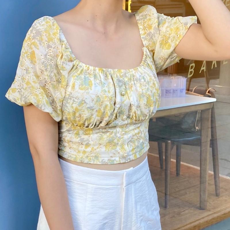 áo croptop nhún ngực tay phồng - AUDREY STUDIO
