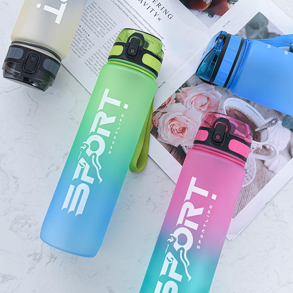 0.8L/1L Sports Water Bottle with Straw Camping Hiking Exercise Water Bottle Outdoor Plastics Bottle Large Capacity Drinkware with Carrying Rope