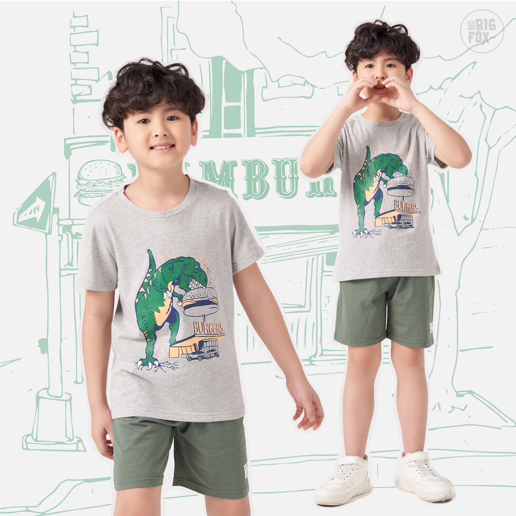 Hình ảnh Áo thun bé trai BIGFOX - MISS MEOW size đại, áo cho bé chất cotton phong cách Âu Mỹ in Khủng Long 11 - 40 kg QATE 01