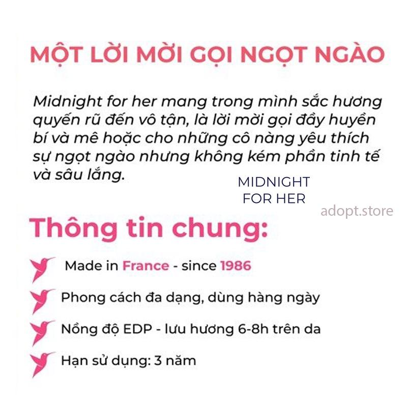 Nước Hoa Nữ 30ml ADOPT' MIDNIGHT FOR HER Dịu Dàng, Mê Hoặc, Quyến Rũ, Thơm Lâu