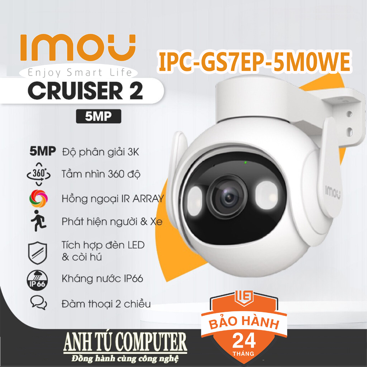 Camera Wifi quay quét thông minh 5MP iMOU Cruiser 2 IPC-GS7EP-5M0WE hàng chính hãng