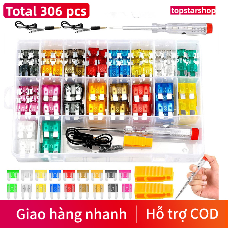 【Giao hàng nhanh】306 cái Hộp cầu chì thập cẩm ô tô, xe máy 306 cái lớn nhỏ từ 2A đến 40A cầu chì xe máy