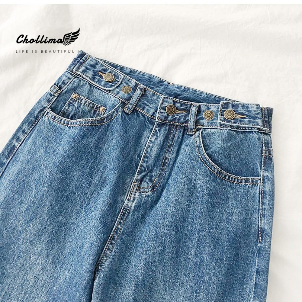 Quần baggy jeans nữ Chollima ống rộng SIMPLE JEAN dài 98cm gài cúc eo màu xanh nhạt QD041