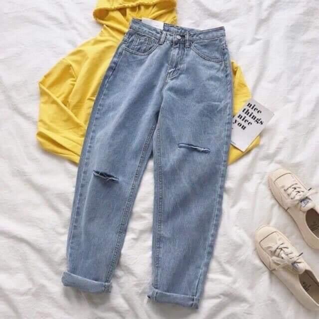 Quần Baggy Jeans rách màu nhạt chất