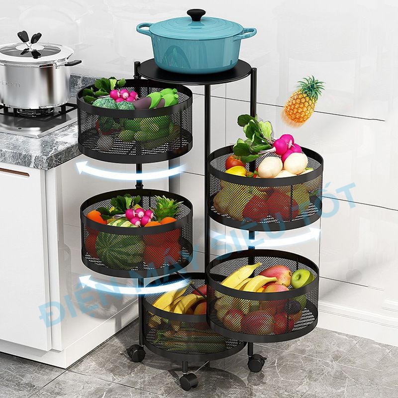 Kệ sắt tròn xoay đa năng K360-A4 4 tầng - Hàng Nhập Khẩu - Chịu Lực 150kg - Hoàn thiện cao cấp bền, khoẻ, chắc chắn