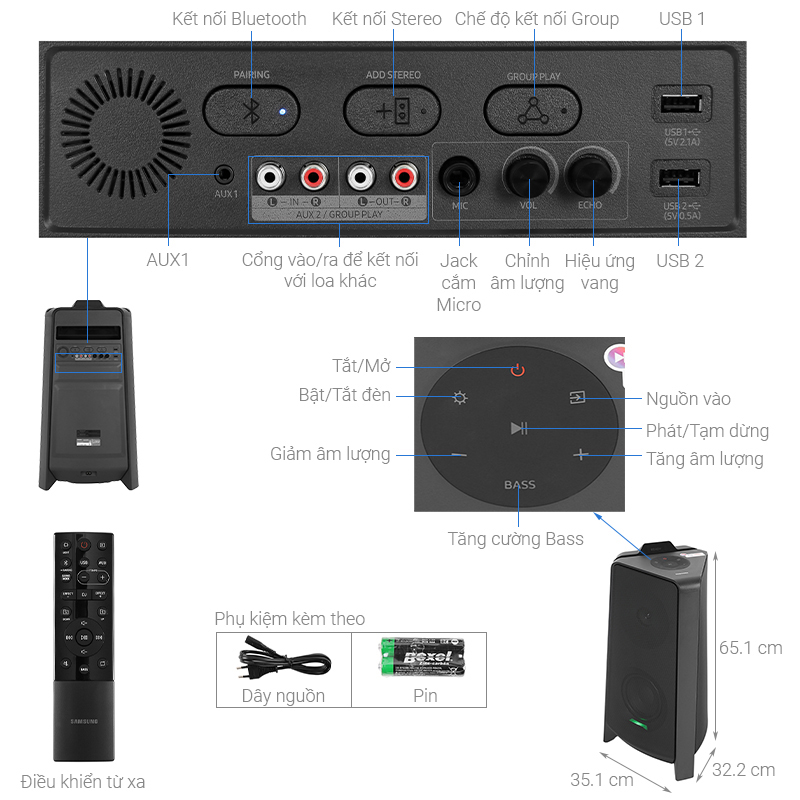 Loa tháp Samsung Giga Party Audio MX-T50 500W - Hàng chính hãng
