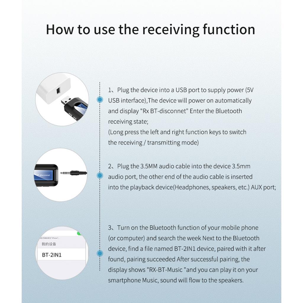 USB Bluetooth 5.0 Audio Transmitter LCD Display 3.5MM Dongle for PC TV