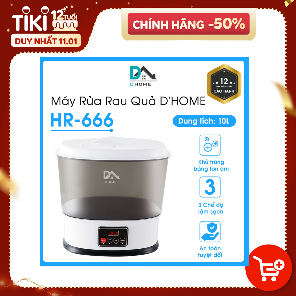 Máy Rửa Rau Củ HR-666 - Khử Trùng Thực Phẩm Rau Củ Quả, Các Loại Thịt, Thủy Hải Sản Bằng Sục Ozone 10L - Hàng Chính Hãng