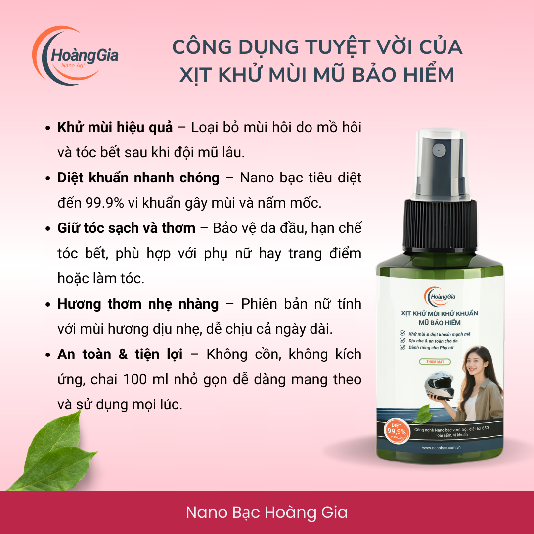 Xịt Khử Mùi Mũ Bảo Hiểm Nano Bạc Hoàng Gia - Dành Cho Phụ Nữ - Bảo Vệ Da Đầu &amp; Tóc - 100ml