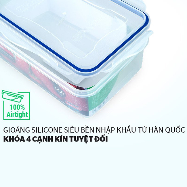 Bộ 4 Hộp Bảo Quản Thực Phẩm Biozone Tặng Dao Làm Bếp Đa Năng Sunhouse - KB-CO4P04E