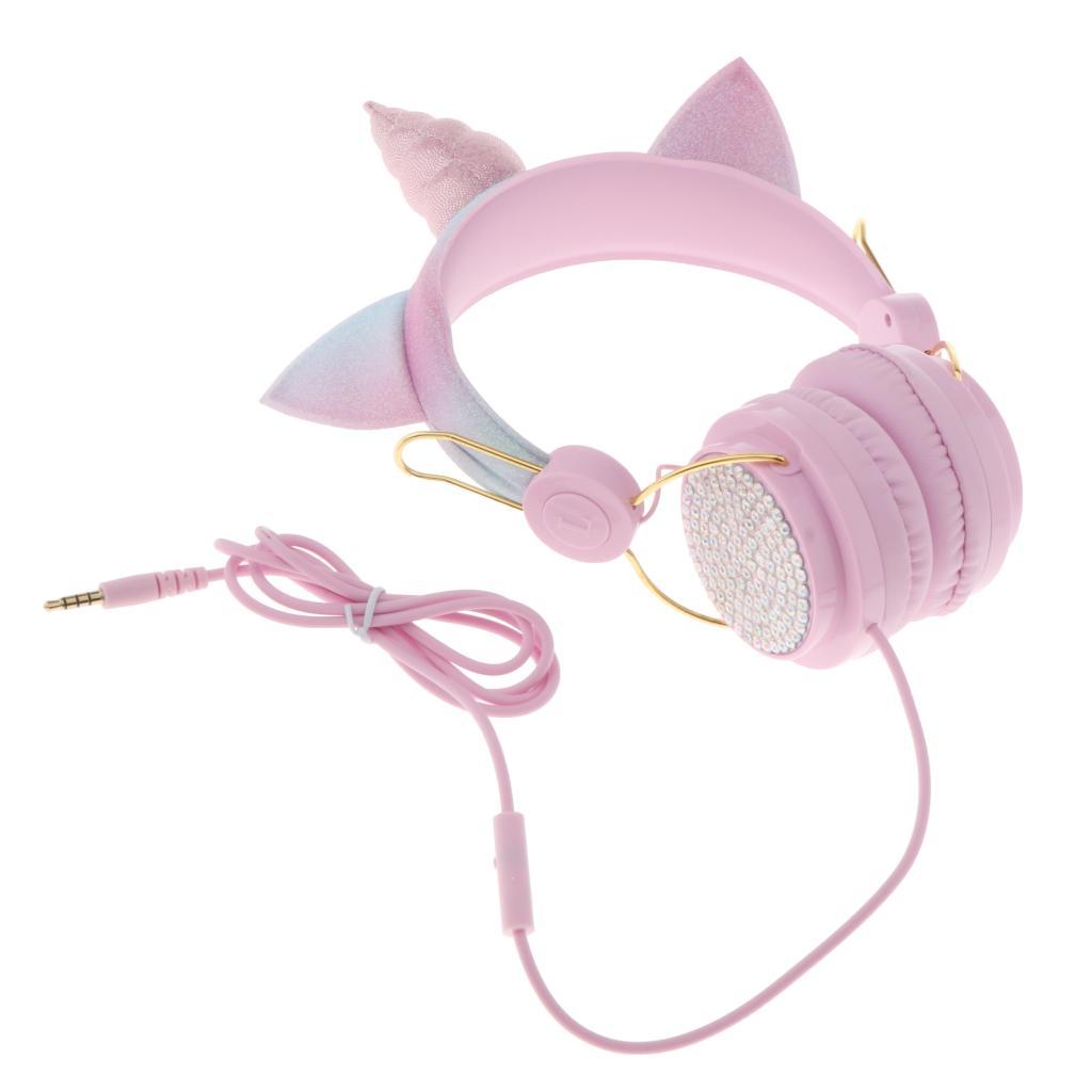 2x Unicorn Headphone With Microphone Girls Kids Stereo Earphone Headset Pink
