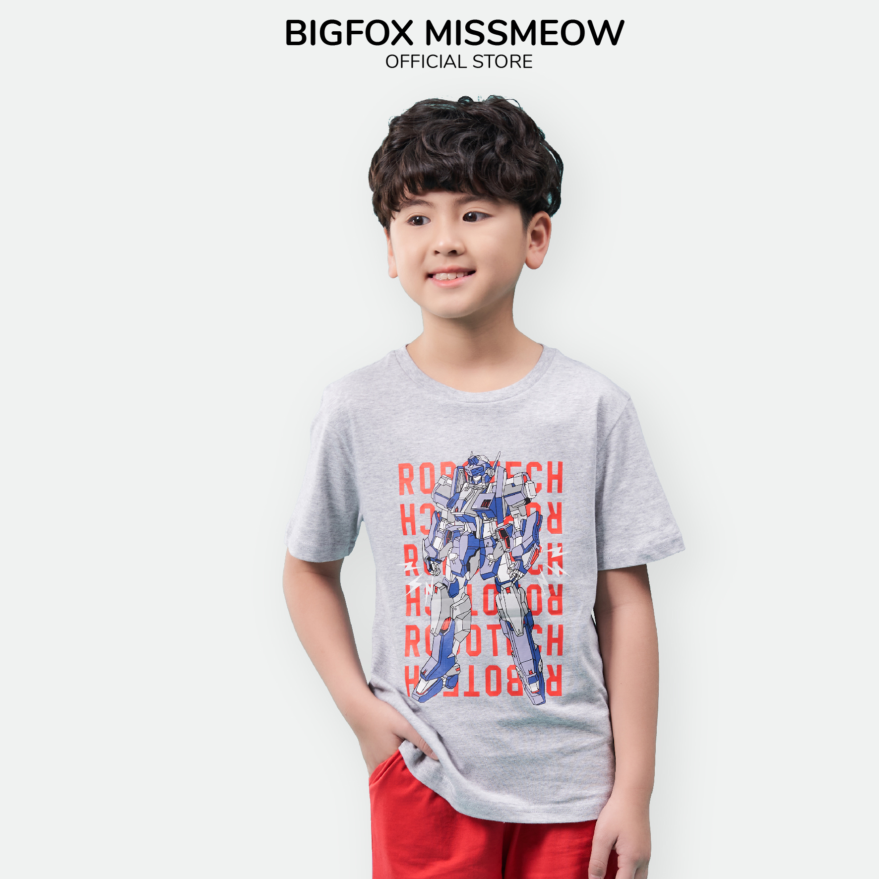 Đồ bộ bé trai cộc tay BIGFOX - MISS MEOW size đại, bộ hè bé trai vải cotton phong cách Âu Mỹ in Robot  cỡ 3 - 11 tuổi 11 - 40 kg QATE