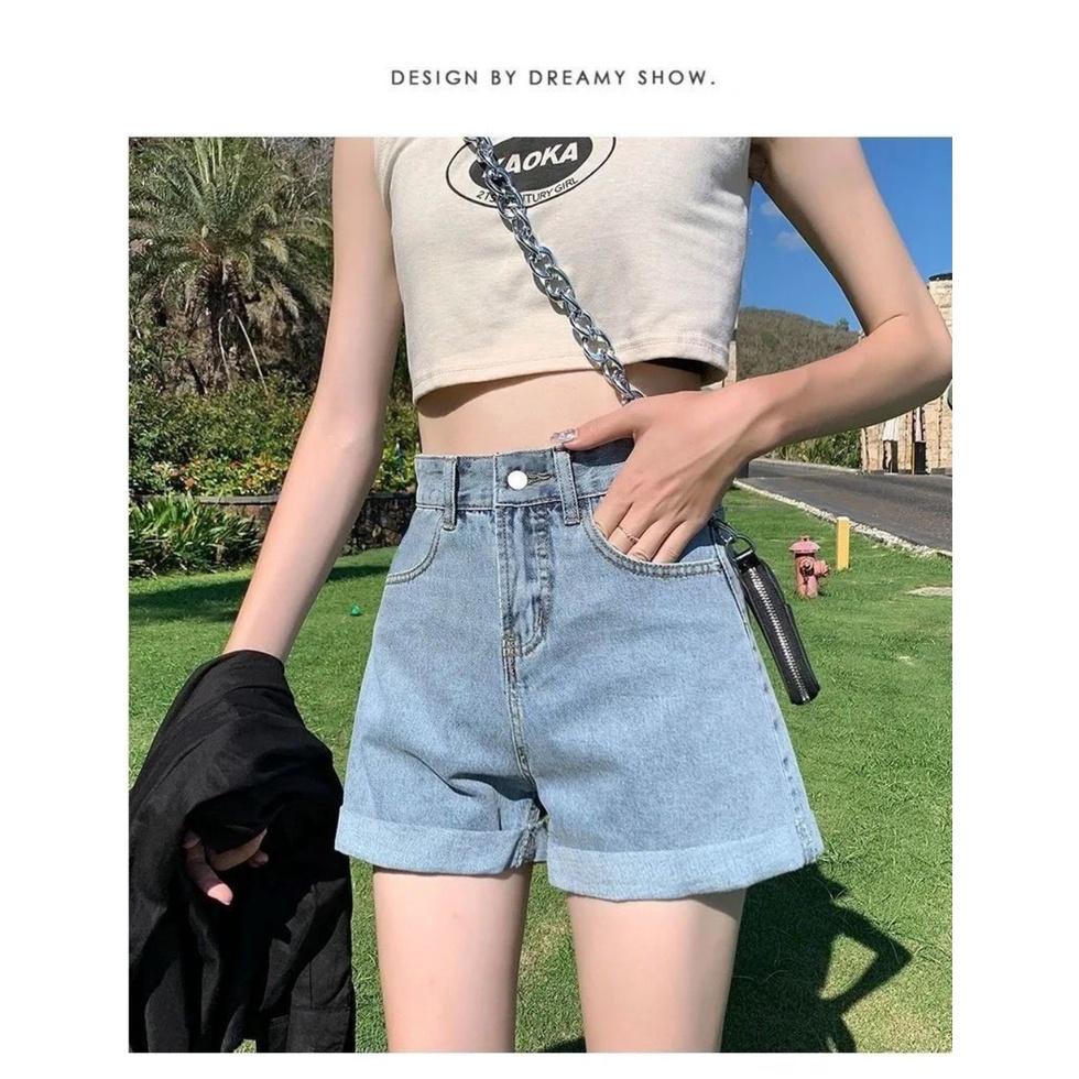 Quần Short Jeans Lưng Cao Gấp Gấu