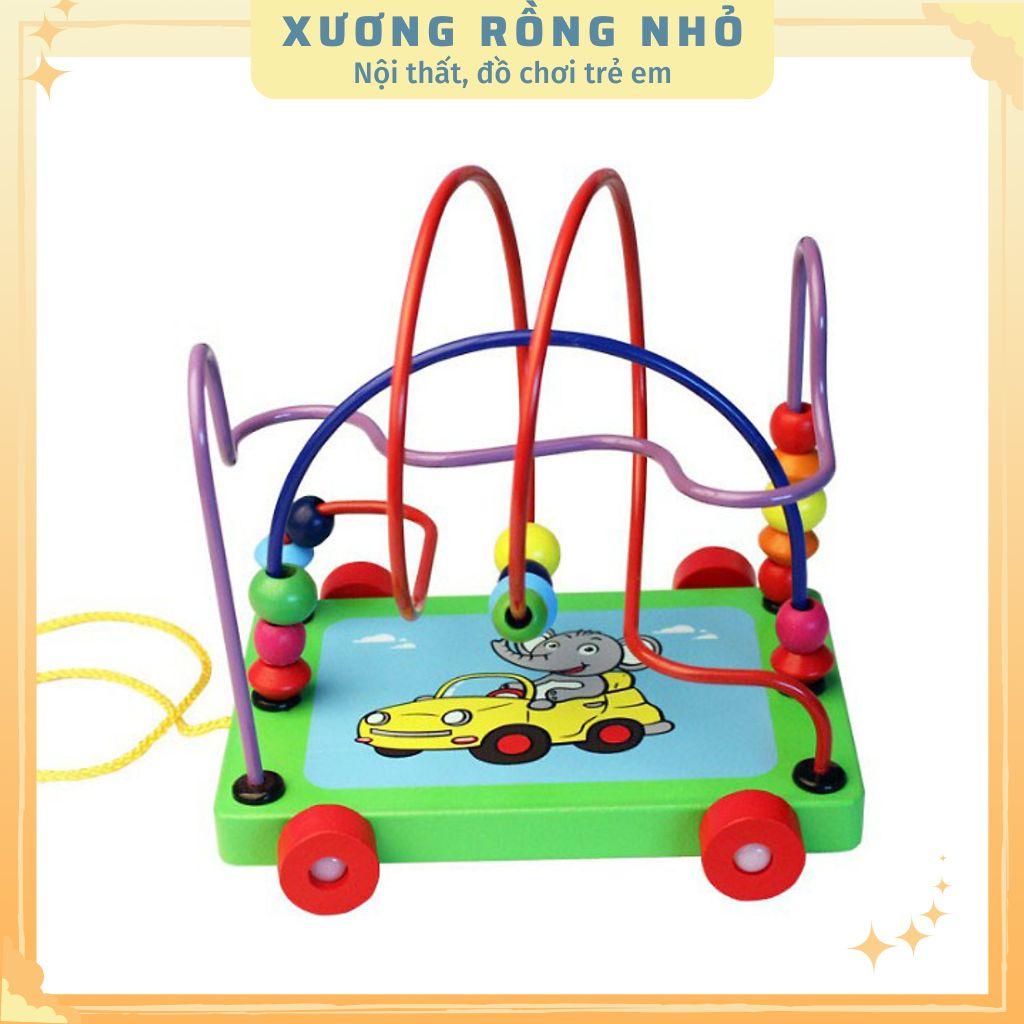 Size lớn - Đồ chơi xe kéo luồn hạt bằng gỗ cho bé phát triển tư duy