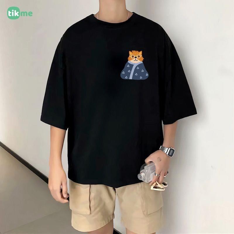 ÁO THUN UNISEX NAM NỮ logo mèo đeo kính quấn mền