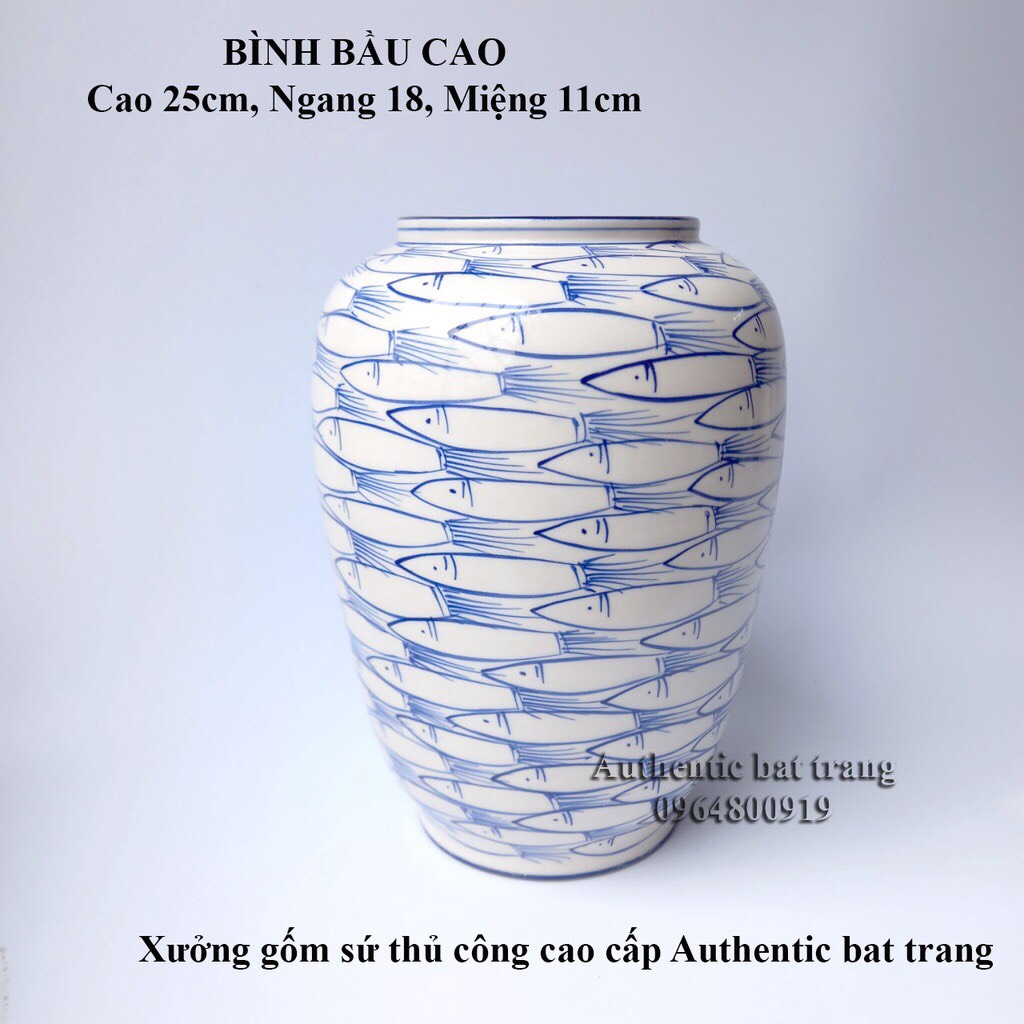 BÌNH CẮM HOA, TRANG TRÍ - PHONG CÁCH CHÂU ÂU, HỌA TIẾT CÁ ĐÀN ĐỘC ĐÁO-Gốm sứ bát tràng chính hãng 100