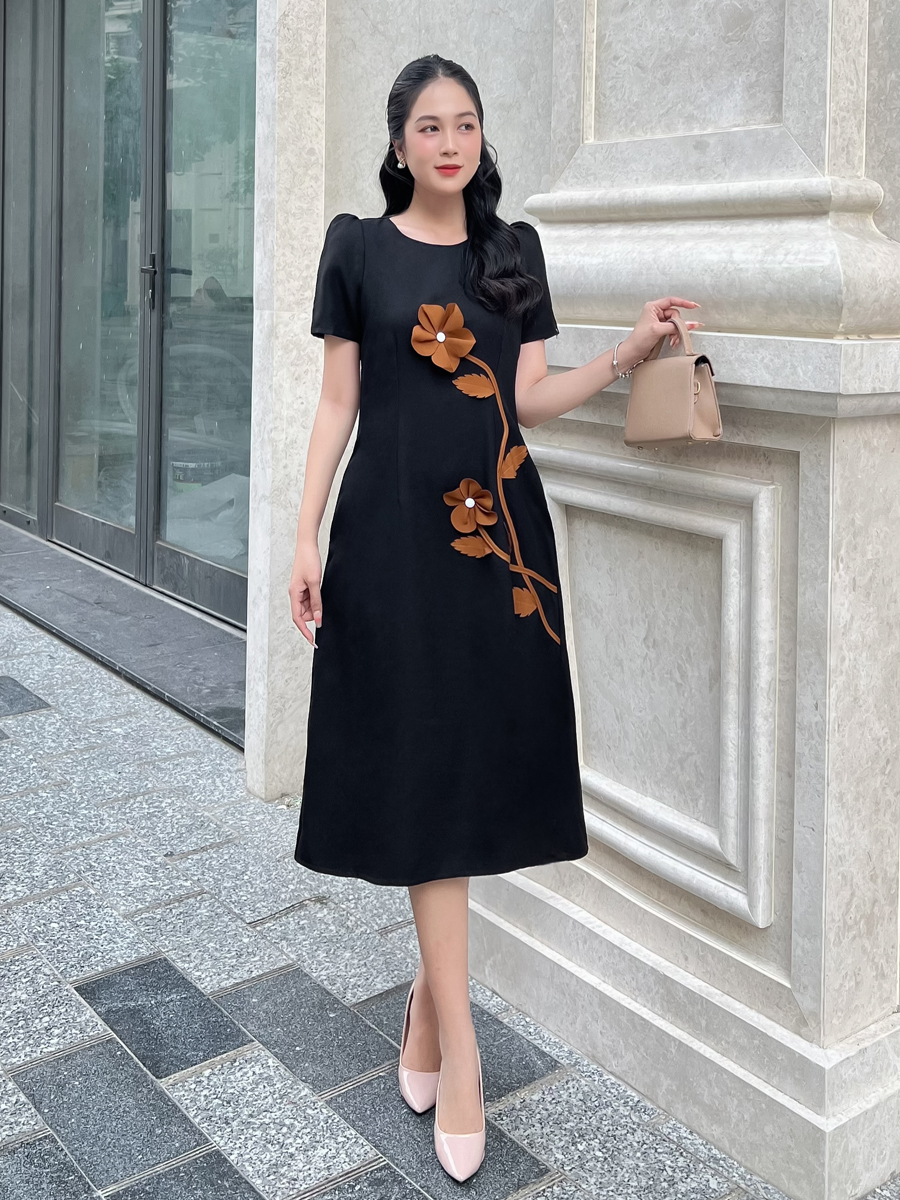 [HCM] Đầm suông phối cây hoa sang trọng dành cho nữ MS103 - KHÁNH LINH STYLE