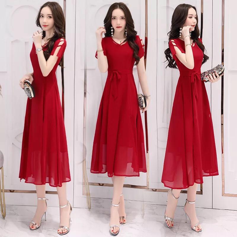 Đầm form dài voan chiffon xẻ đùi LANA Fashion MS307 đi chơi, dự tiệc / Có 6 màu