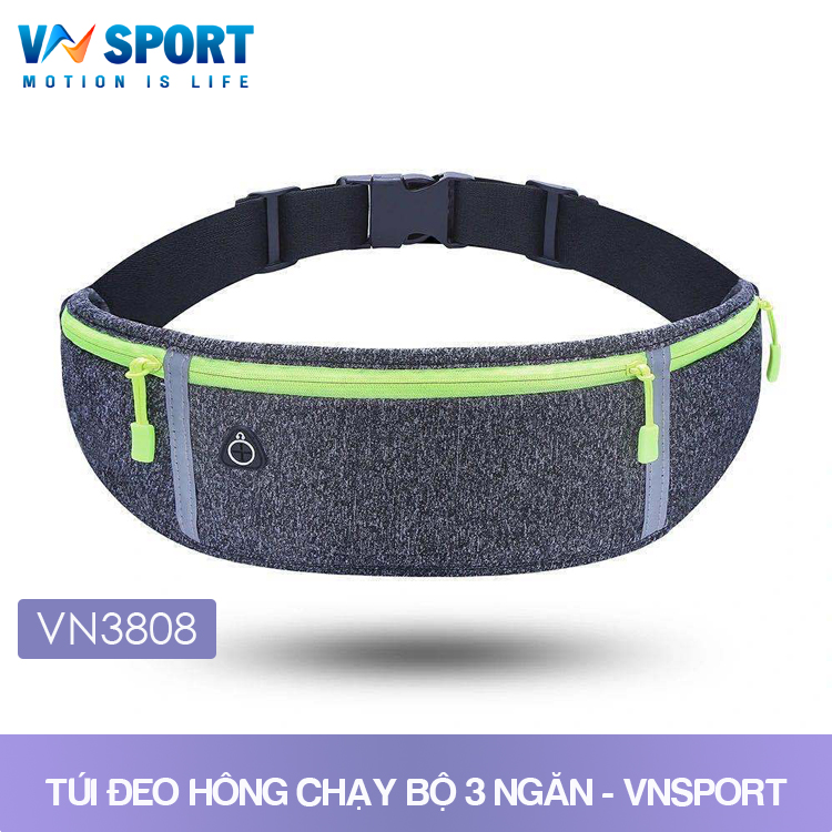 Túi Đeo Hông Chạy Bộ, Đạp Xe, Dã Ngoại VNSPORT - VN3808, Túi Cao Cấp Chống Thấm Nước , Có 3 Ngăn Riêng Biệt Và Có Phản Quang, Thể Thao Và Rất Đẹp Cho Cả Nam Và Nữ