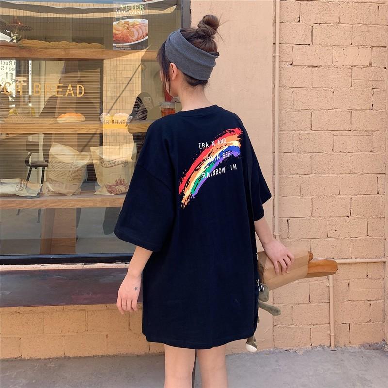Áo thun tay lỡ RAINBOW CẦU VỒNG form rộng ulzzang couple nam nữ UNISEX