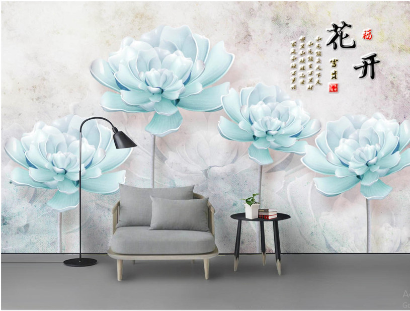 TRANH HOA 3D DÁN TƯỜNG CAO CẤP,Tranh dán tường 3d, Tranh hoa 3D, tranh lụa 3D dán tường,tranh dán tường phòng khách 3D PVP-42852