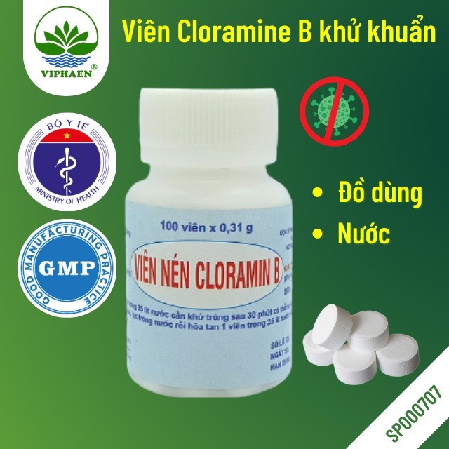 Viên nén Cloramin B 26% Ceteco Việt Nam khử trùng nước, Ngăn ngừa khử khuẩn đồ dùng gia đình, y tế (Hũ 100v)