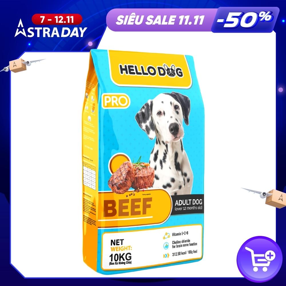 Thức Ăn Cho Chó Vị Bò Nướng Hello Dog Beef Bao Xá 10KG