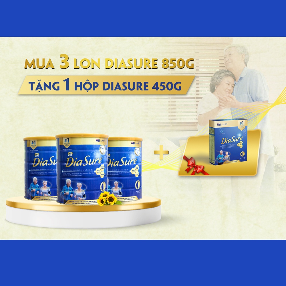 Sữa Non Diasure 850G(NEW)bổ sung thêm Nano Canxi, Omega3,... (Mua 3 tặng 1hộp 450G)Sữa dành cho người tiểu đường