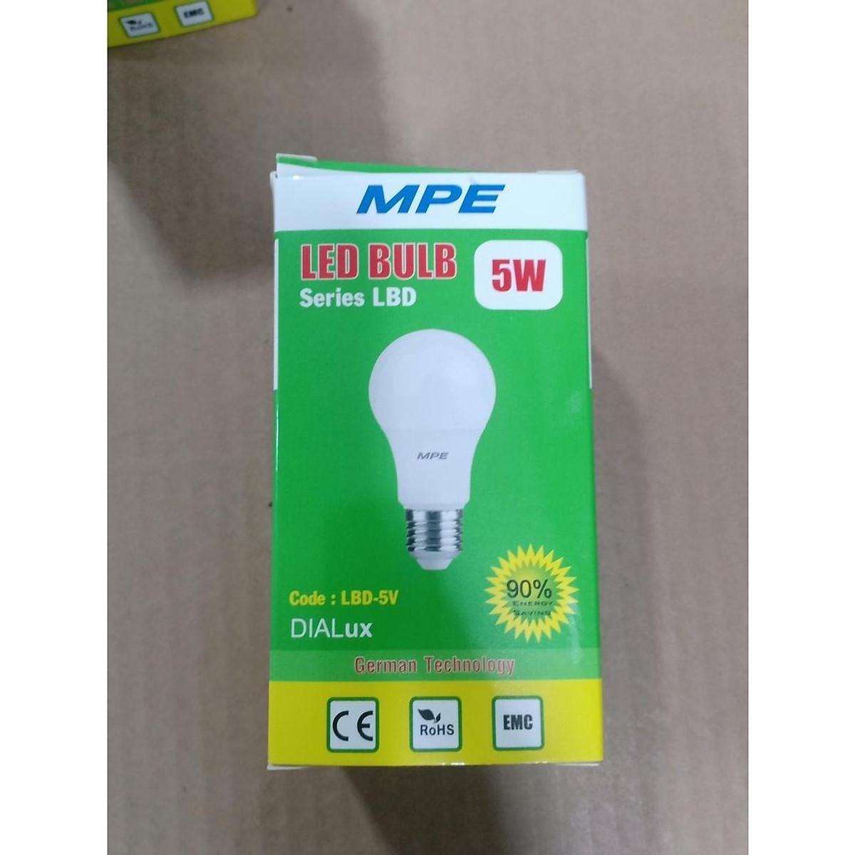 Bóng đèn LED tròn Bulb 5w - Thương Hiệu MPE - Vàng