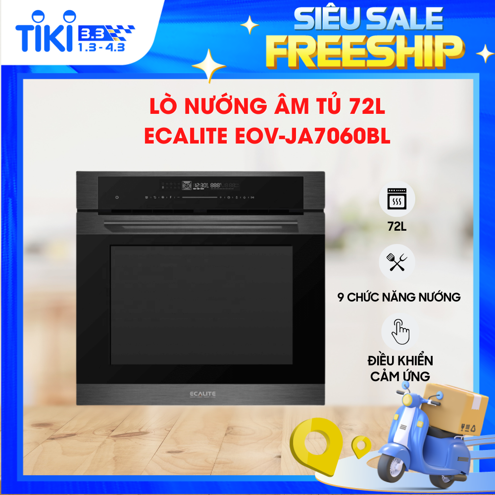 Lò Nướng Âm Tủ Ecalite EOV-JA7060BL - 70L - 9 Chức Năng Nướng - Điều Khiển Cảm Ứng - Hàng Chính Hãng