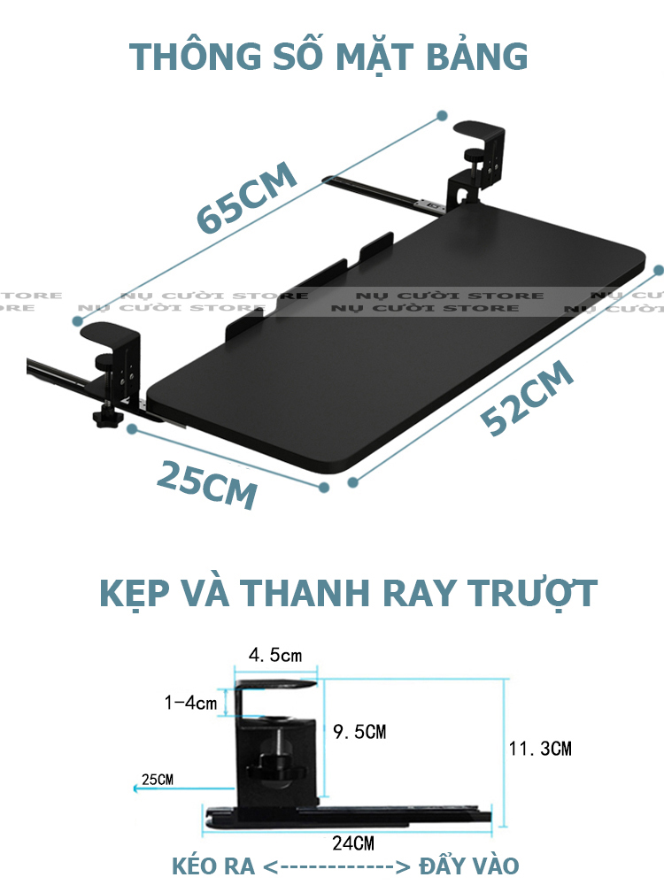 (52cm) Giá Đỡ Ngăn Kéo Bàn Phím Kẹp Bàn; Ray Trượt Kệ Gỗ Mở Rộng Bàn Làm Việc; Giá Đở Bàn Phím Di Động; Bàn Gấp Gọn