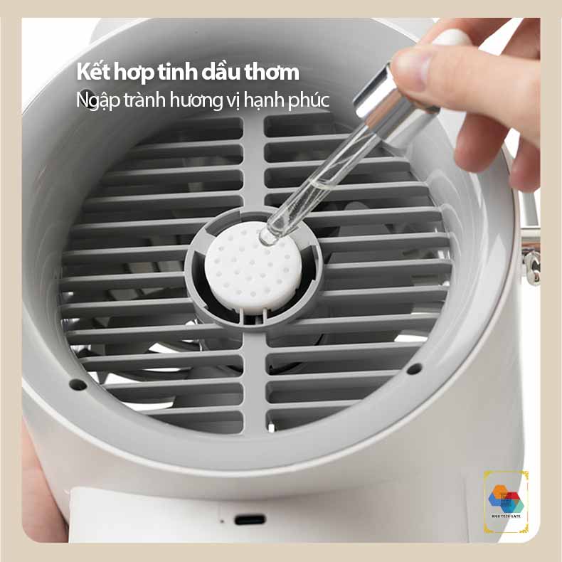 Quạt không dây tạo ẩm WT-F50 kết hợp tinh dầu tạo hương thơm, tự đông xoay 120º, 3 cấp độ gió, kiêm đèn ngủ, hàng chính hãng