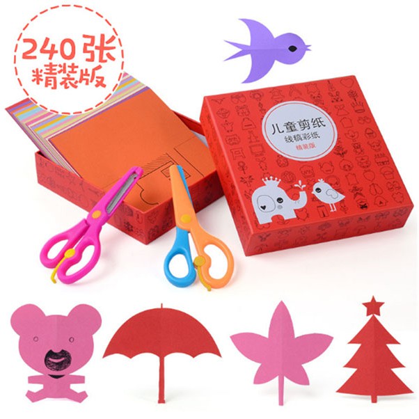 Bộ Đồ Chơi Thủ Công Cắt Giấy Cho Bé Hộp 240 Tờ Và 2 Kéo
