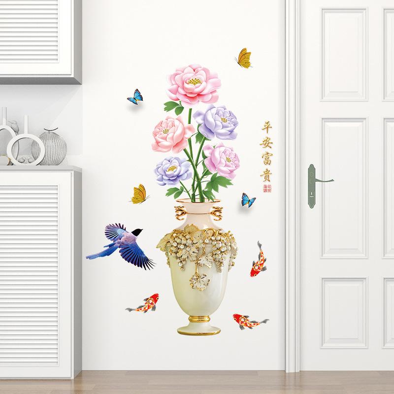 DECAL DÁN TƯỜNG BÌNH HOA HỒNG PHONG THỦY