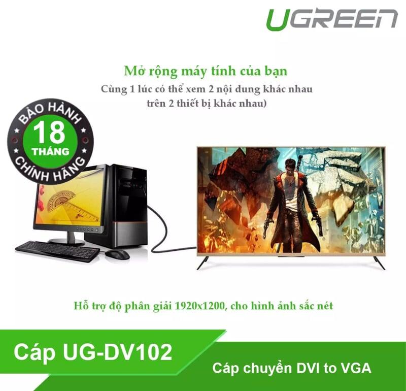 Ugreen UG11680DV102TK 10M màu Đen Cáp chuyển đổi DVI 24 + 5 sang VGA - HÀNG CHÍNH HÃNG