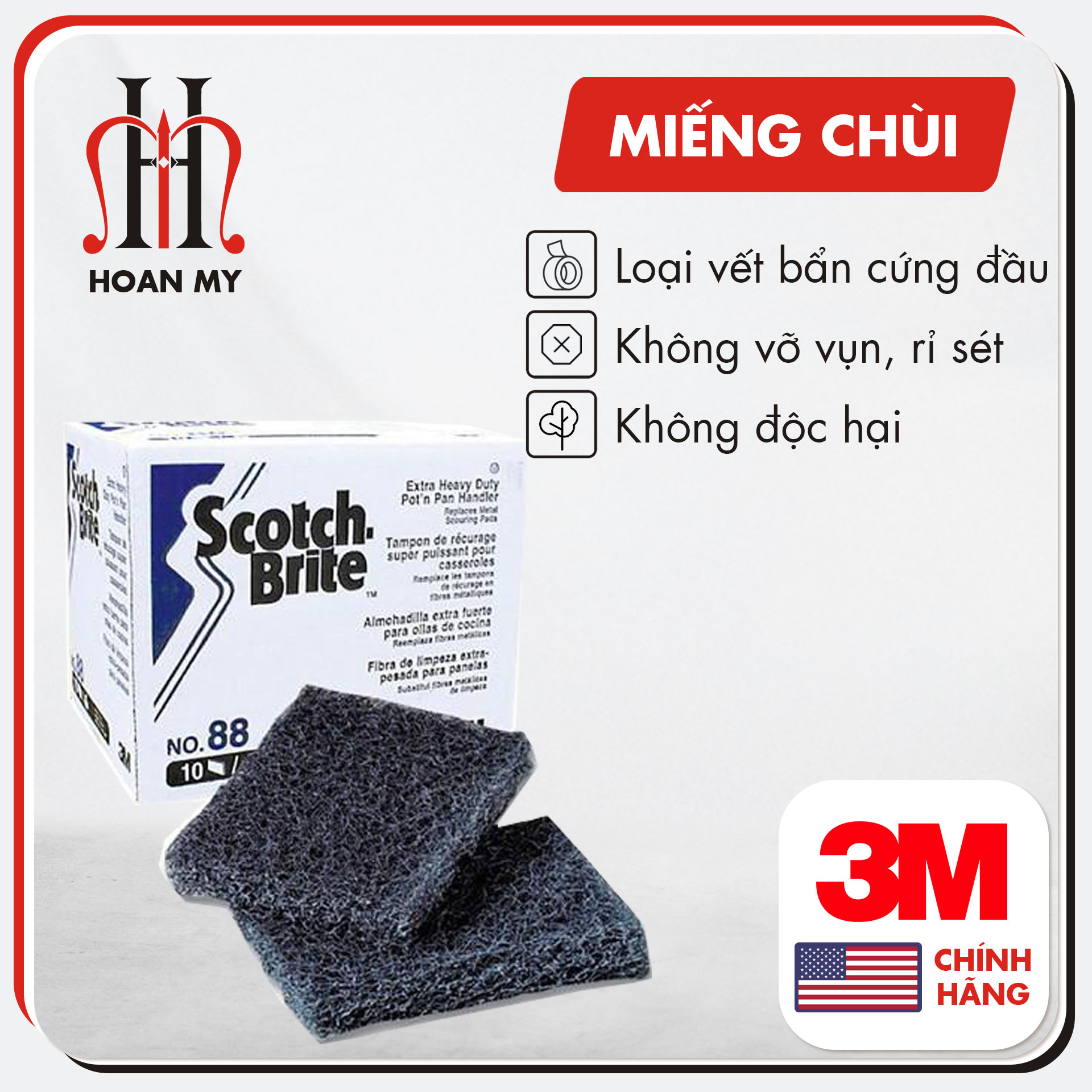 Miếng cọ rửa đa năng 3M Scotch Brite 88 dùng để vệ sinh đồ dùng, dụng cụ nấu ăn, mặt bàn chính hãng 3M Mỹ