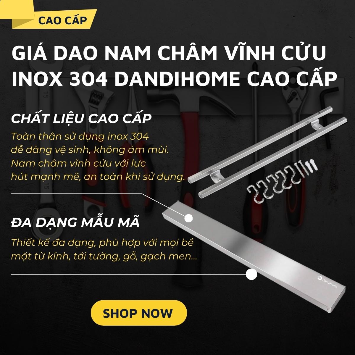 Giá dao nam châm vĩnh cửu Inox 304 DandiHome cao cấp