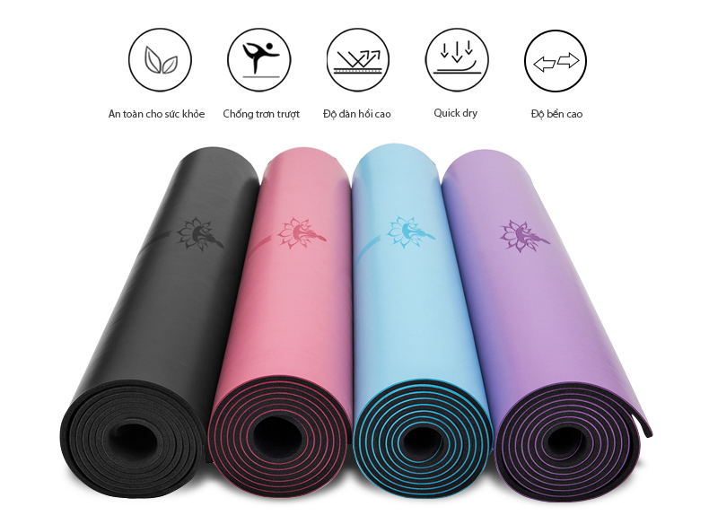 Thảm Yoga PU Định Tuyến, Chất Liệu Cao Su Thiên Nhiên PU 5mm x 183 x 66cm , Nặng 3kg Mềm Mại., Chống Trơn Trượt, Độ Đàn Hồi Tốt, Thấm Hút Mồ Hôi, Đường Định Tuyến In Rõ Nét