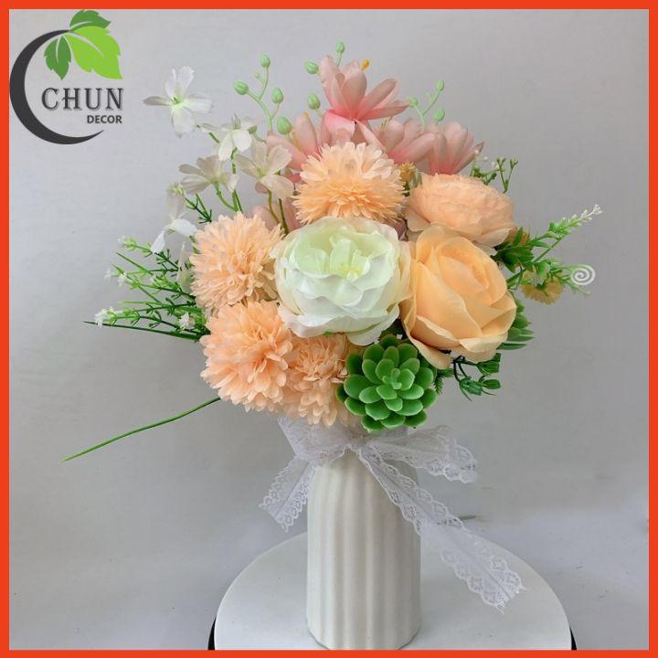 Bình Hoa Lụa Cao 35cm Màu Tươi Sáng Để Bàn, Kệ Tủ, Trang Trí Nhà, Văn Phòng, Cửa Hàng