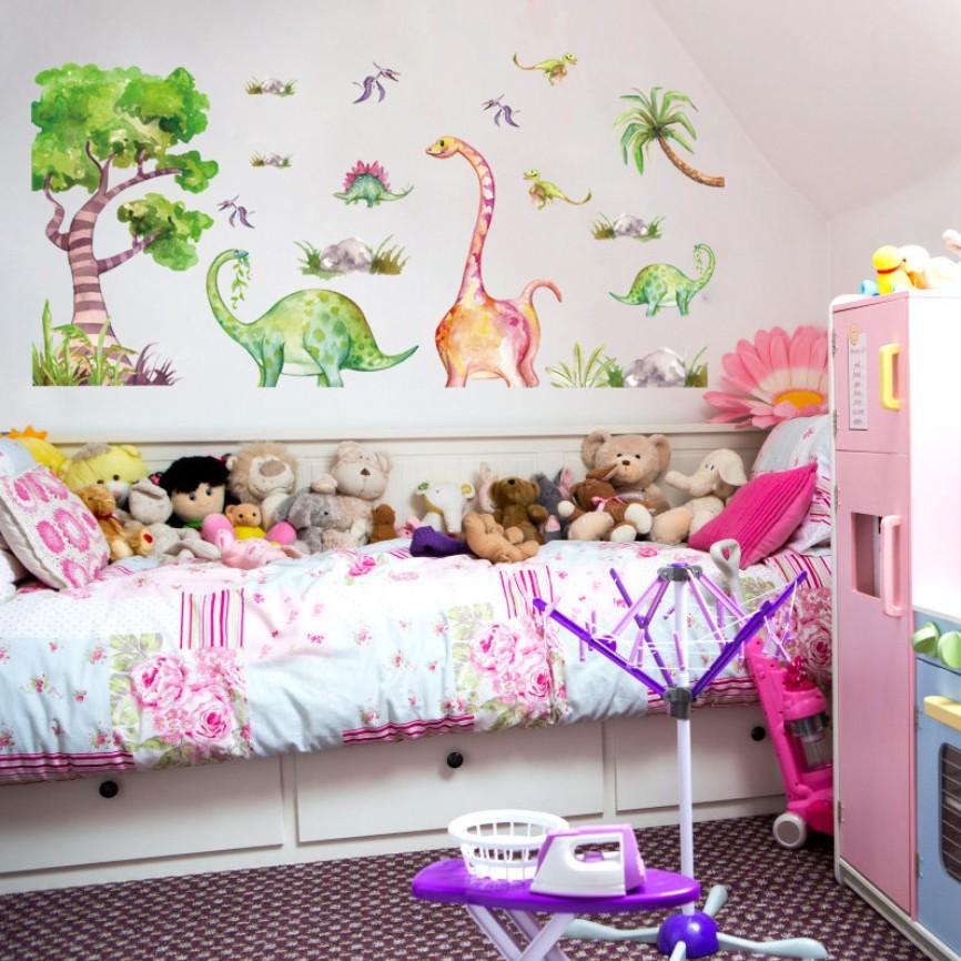Decal dán tường trang trí - KHỦNG LONG CAO CỔ ĐÁNG YÊU