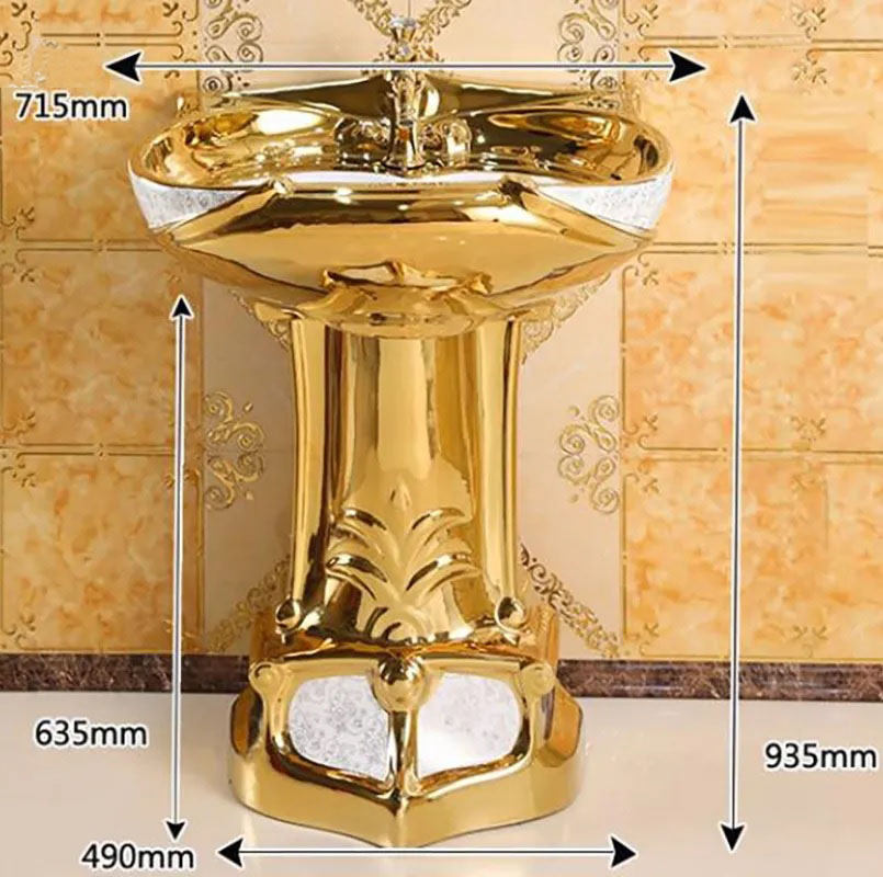 Lavabo trụ đứng mạ vàng phong cách hoàng gia