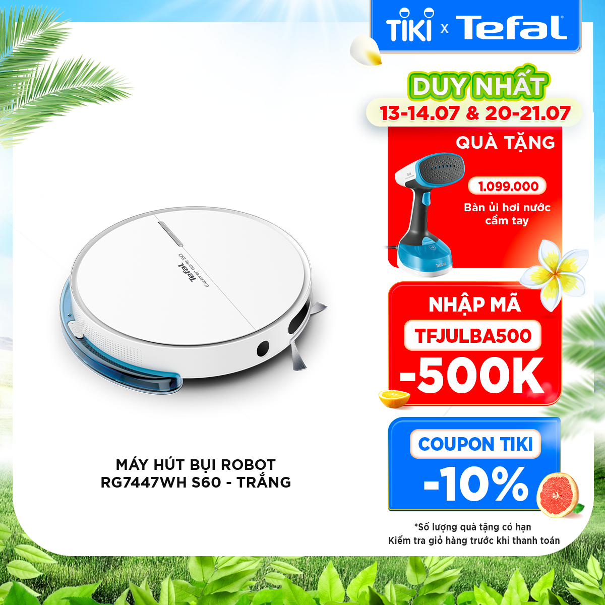 Máy hút bụi Tefal Robot RG7447WH - Trắng - Hàng chính hãng