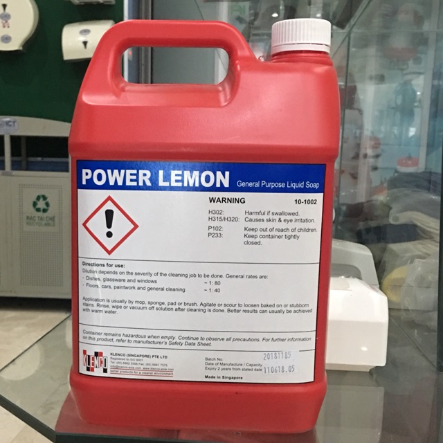 Nước vệ sinh đa năng, tẩy rửa ô tô, lau sàn, tường bếp hương chanh Power Lemon can 5L chính hãng Klenco Singapore